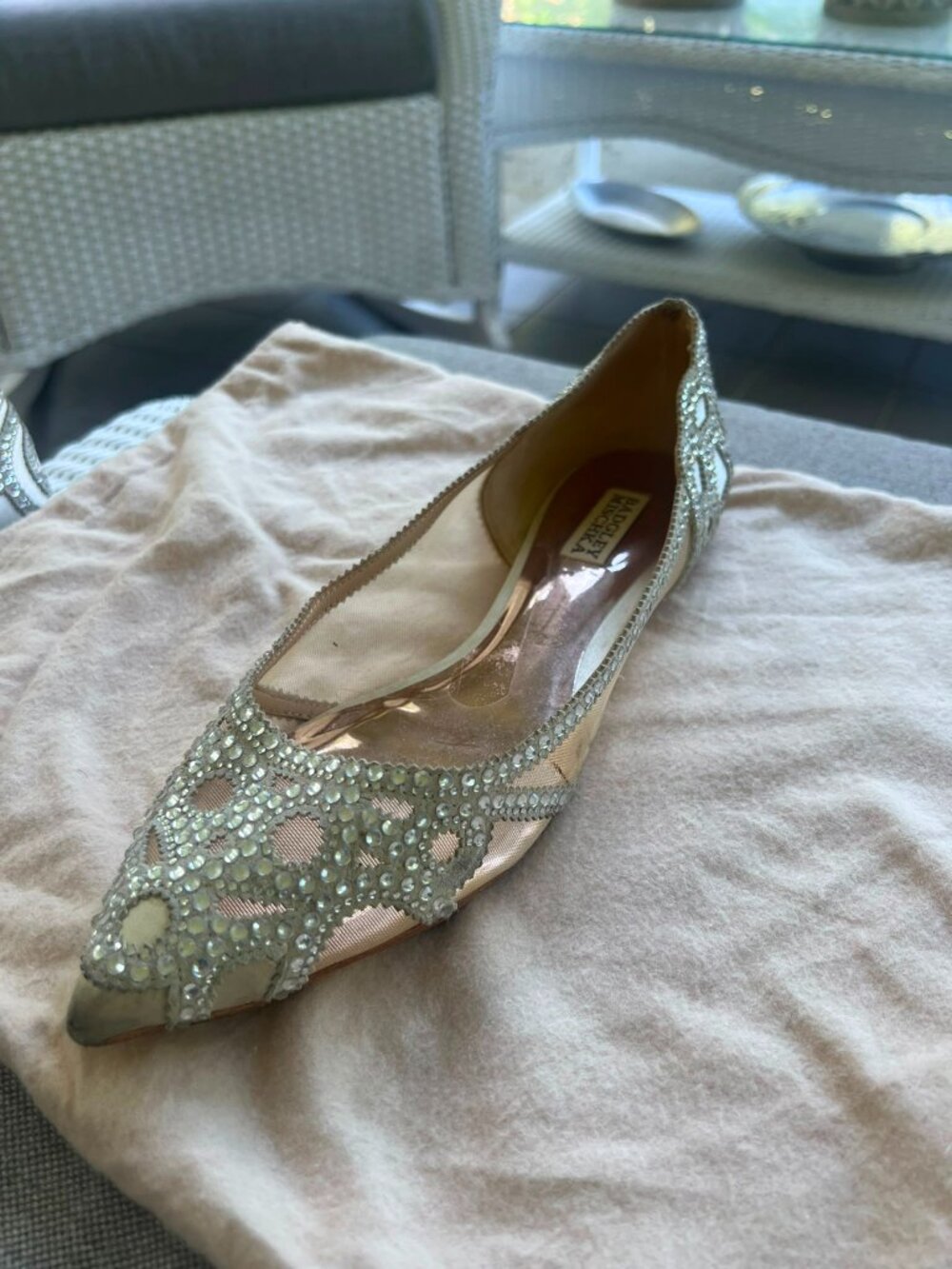 Badgley Mischka Collection Gigi Crystal Pointed Toe Flat - 10 Wide - Picture 3 of 8